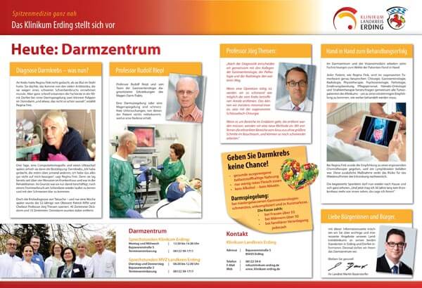 Zweiseitige Werbung Printanzeige für das Klinikum Erding