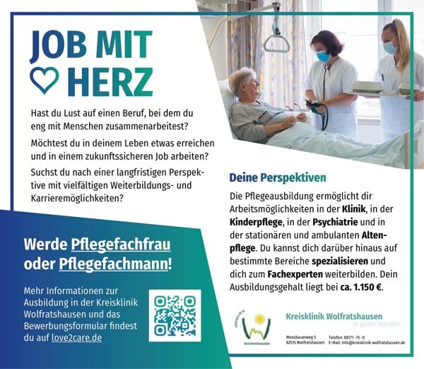 Einseitige Werbung Printanzeige für die Kreisklinik Wolfratshausen